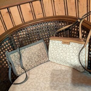 Calvin Klein Cream and Gray Crossbody Bags